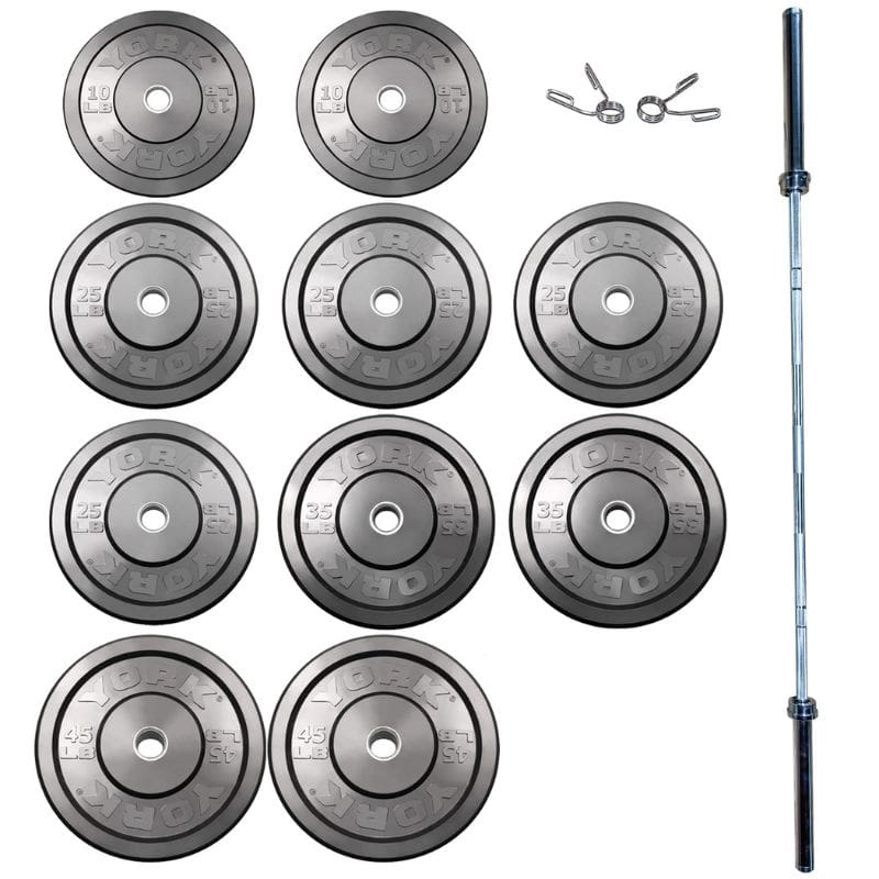 York 29048 325lb Bumper Plate Set with Bar