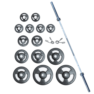 York 300lb Black Iso-Grip  Rubber Encased Steel  Olympic Plate Set  Pair Spring Collars | 29026