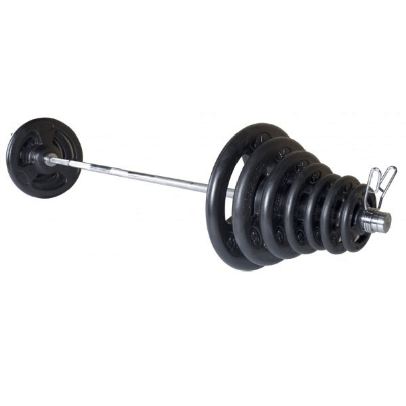 York 300lb Black Iso-Grip  Rubber Encased Steel  Olympic Plate Set  Pair Spring Collars | 29026