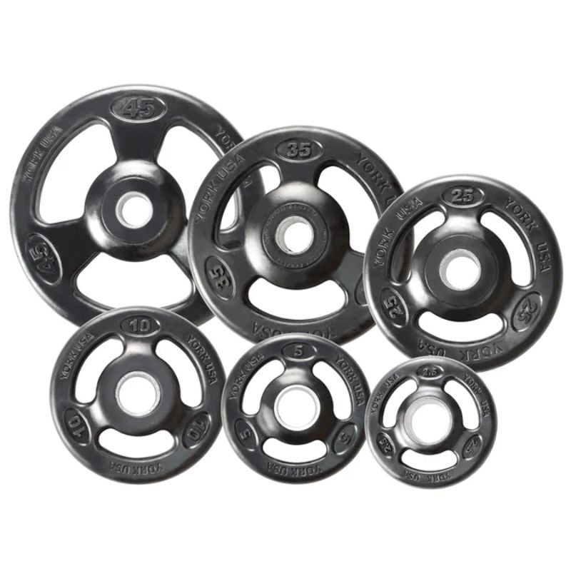 York 300lb Iso-Grip Rubber-Encased Steel Olympic Plate Set 2.5 lb Weight Plate to 45 lb Weight Plate