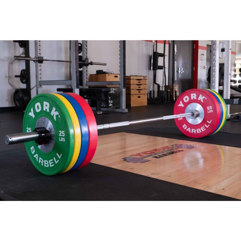 York Barbell Competition Barbell Bumper Plates used inside Gym