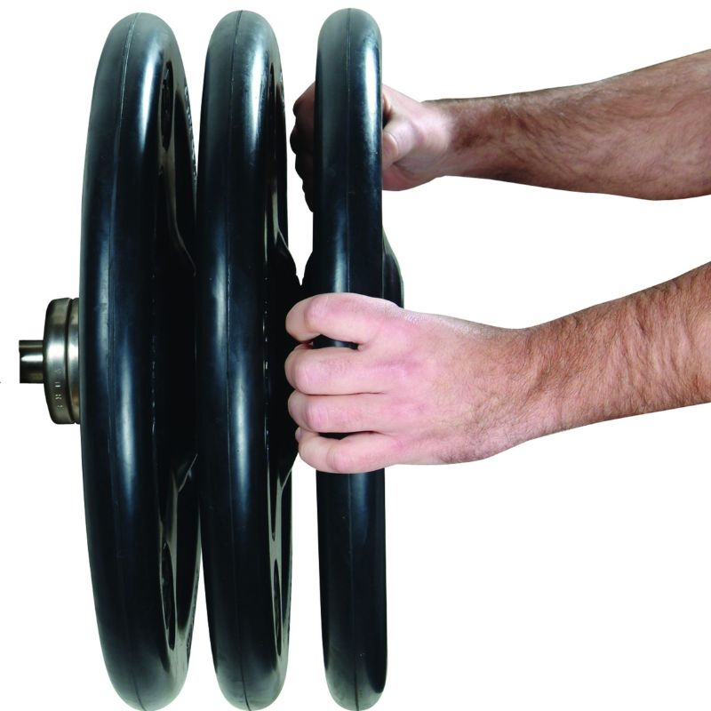 York Iso-Grip Steel 300 lb Olympic Plate Set _ 29017 3 Plate Loaded in Olympic Bar