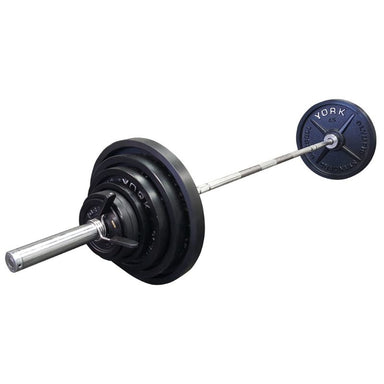 York Legacy Cast Iron Precision Milled Olympic Plate Set - 300 lb _ 29037 Stacked in Bar