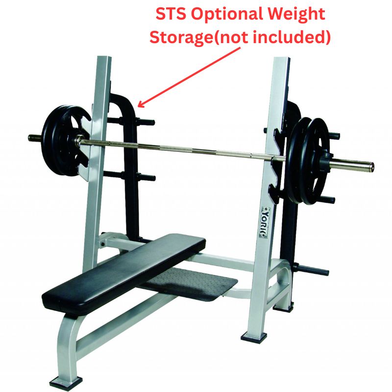 York STS Olympic Flat Bench with Gun Racks with STS Optional Weight Storage