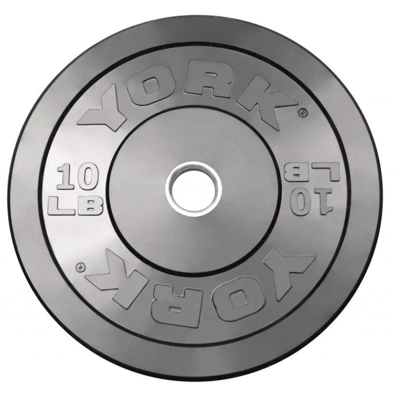 York Black Rubber Bumper Plate Set with Bar 10 lb Bumper Plates
