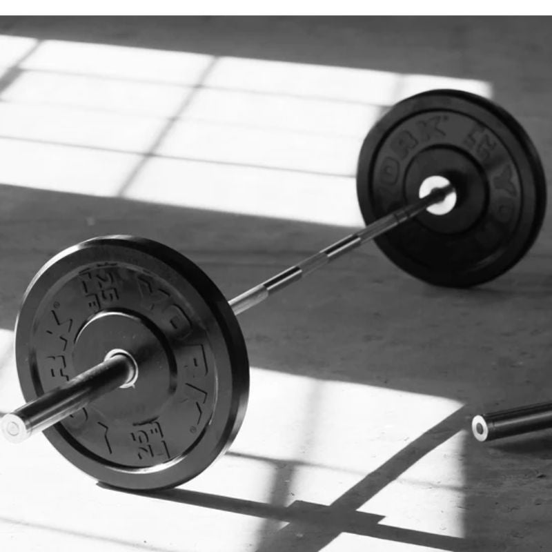 York Black Rubber Bumper Plate Set with Bar Gallery inside G ym