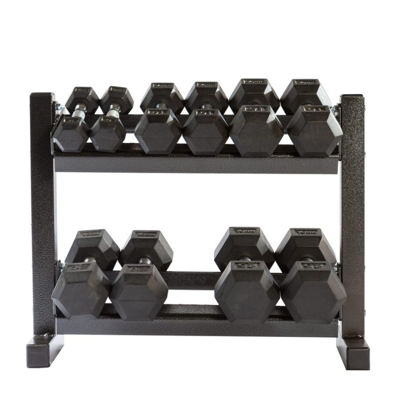 York Rubber Hex Dumbbell Sets with Rack