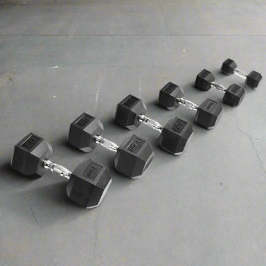 York Rubber Hex Dumbbell Sets in Gym Ground