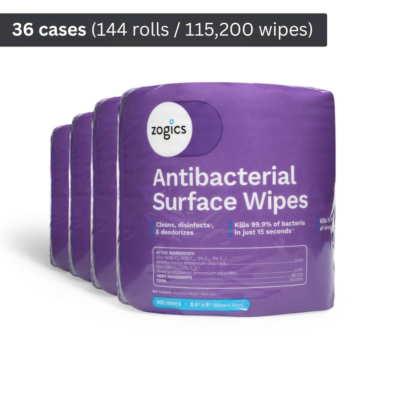 Zogics Antibacterial Disinfecting Wipes 36 Cases