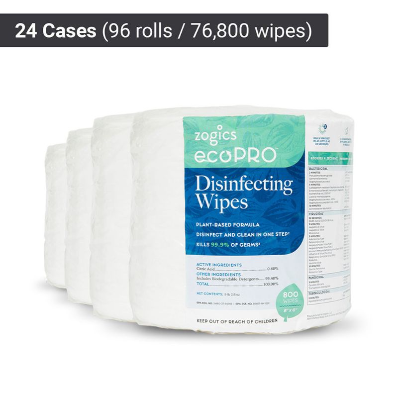 Zogics Biodegradable Disinfectant Wipes 24 Cases (96 Rolls , 76800 Wipes)