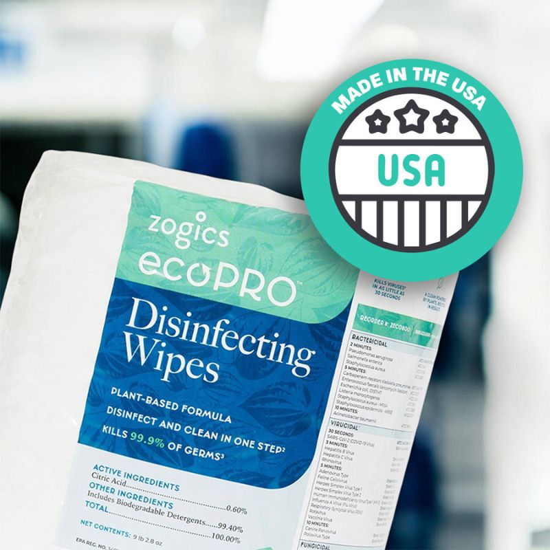 Zogics Biodegradable Disinfectant Wipes Made in the USA