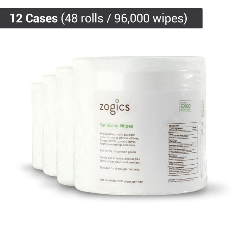 Zogics Hand & Surface Sanitizing Wipes 12 Cases 48 Rolls