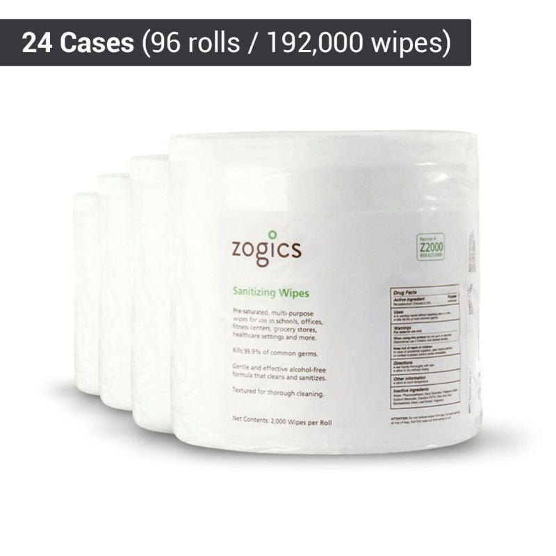 Zogics Hand & Surface Sanitizing Wipes 24 Cases 96 Rolls