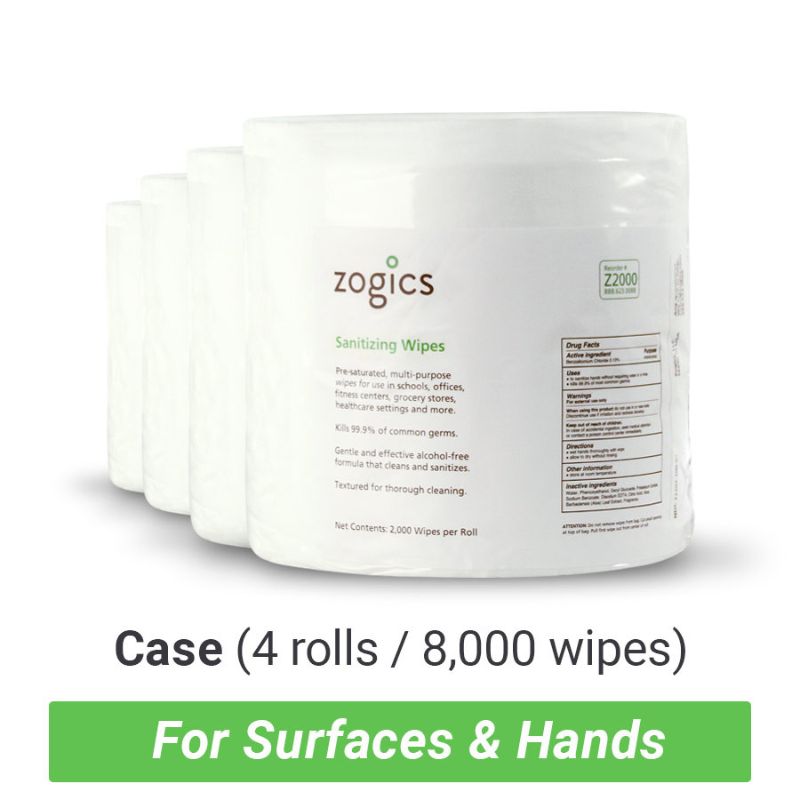 Zogics Hand & Surface Sanitizing Wipes Case 4 Rolls