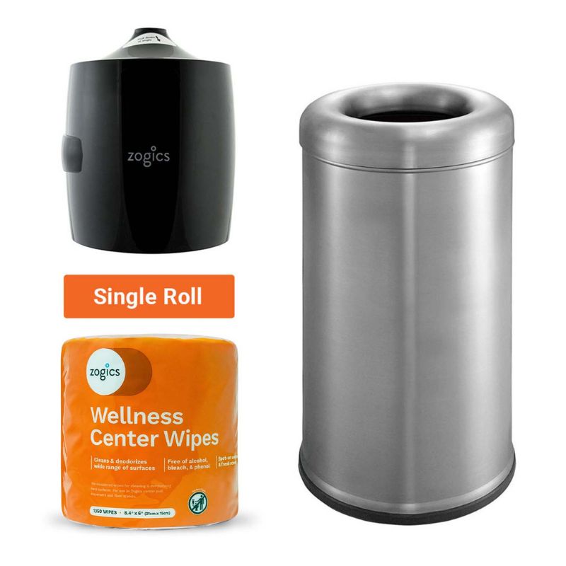 Zogics Zogics 8 Gallon Open Top Trash Can with Wellness Wipes and Dispenser on a white background