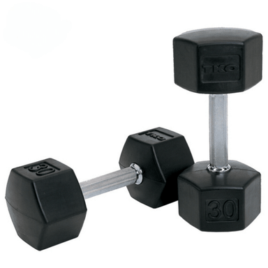 TKO 5-50 lb Rubber Hex Dumbbell Set, Tri-Grip