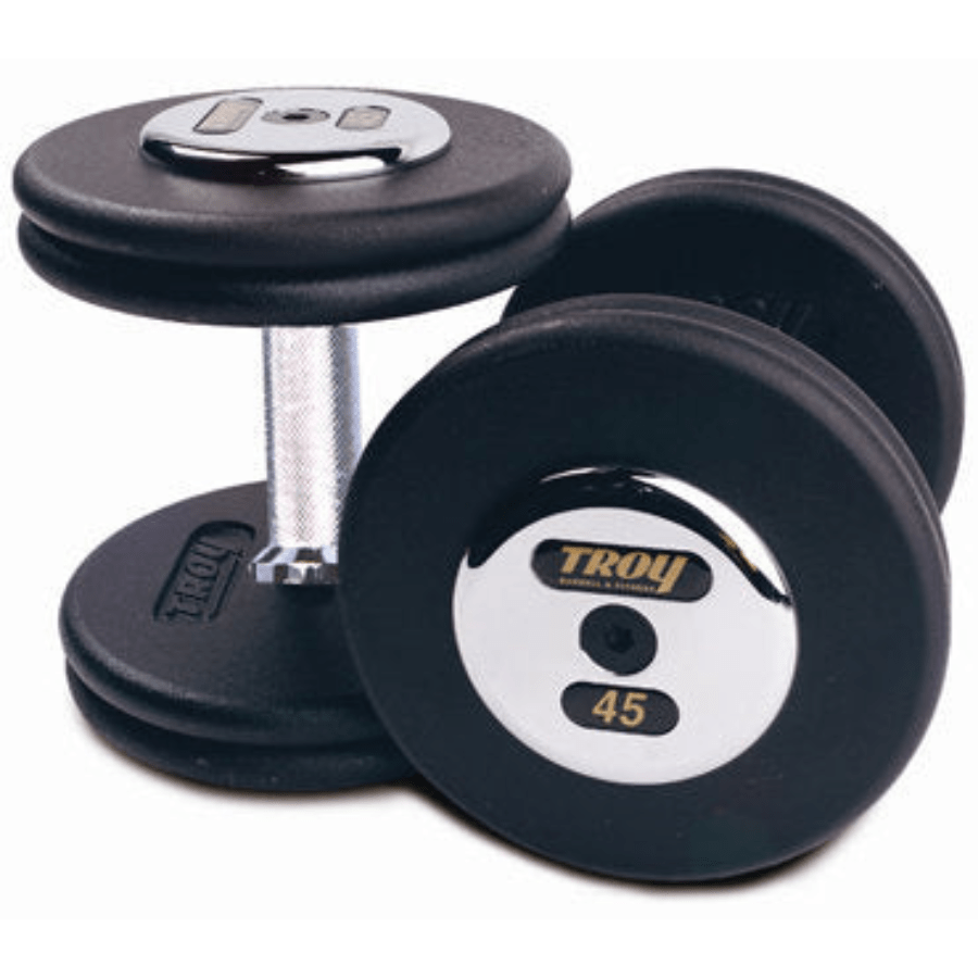 TROY Pro-Style Black Textured Dumbbell with Chrome End Caps | PFD-C 45lb Pair