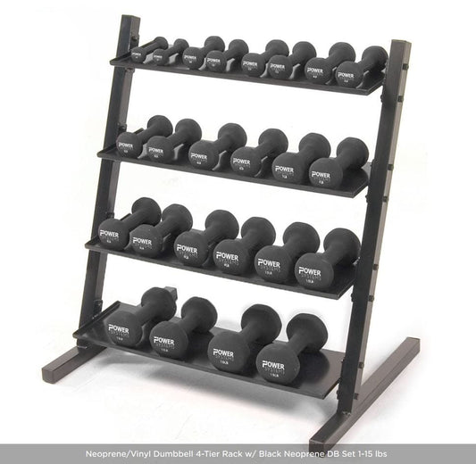 Power Systems Neoprene/Vinyl Dumbbell 4-Tier Rack w/ Black Neoprene DB Set 1-15 lbs - 61779