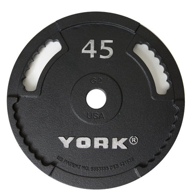 York. G-2 Olympic Dual Grip Thin Line Cast Iron Plate - Black 45 lb