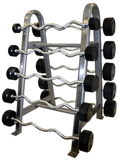 TROY 12-Sided Rubber Encased Curl Barbell Set with Horizontal Barbell Rack | COMMPAC-TZBR110
