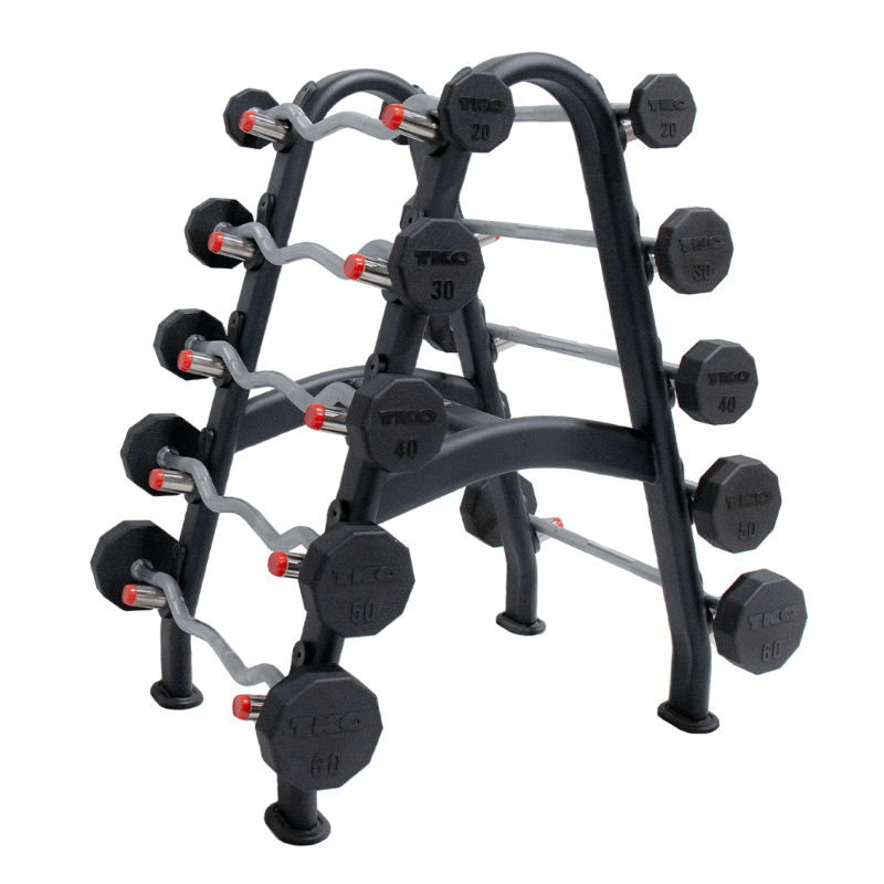 TKO 20-60lb  Rubber Straight & Curl Barbell w/ Barbell Rack | S846-805807