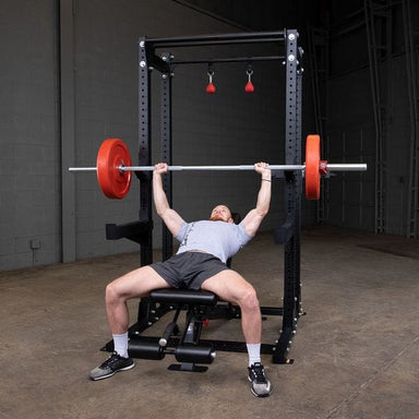 Body Solid Pro Clubline Half Cage / Rack | SPR500 - Sample Exercise with  Barbells and  Bench 
