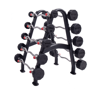 TKO 20-110lb Rubber Curl Barbells w/ 10 Set Barbell Rack | S846-807TR10 Sample with Barbell