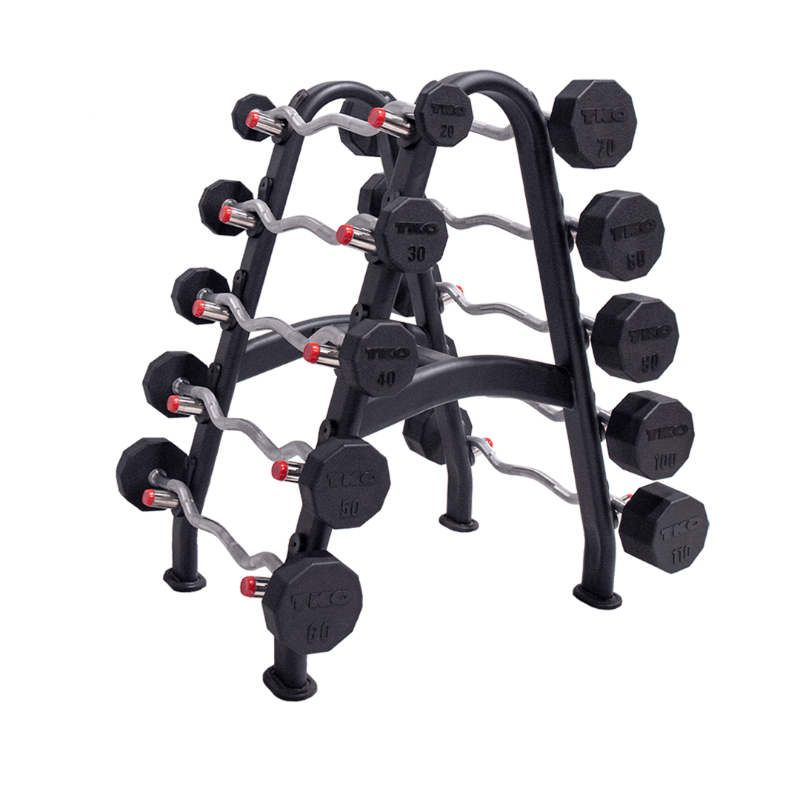 TKO 20110lb Rubber Curl Barbells w/ 10 Set Barbell Rack S846807TR1