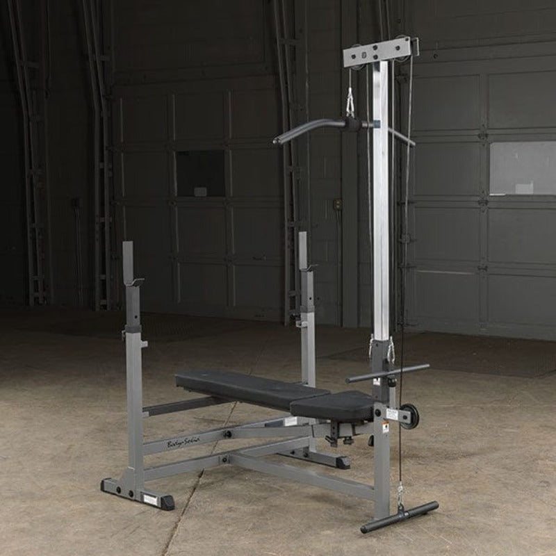 Body Solid Lat Pull Down/Seated Row Attachment for Benches | GLRA81 - Sample with Bench