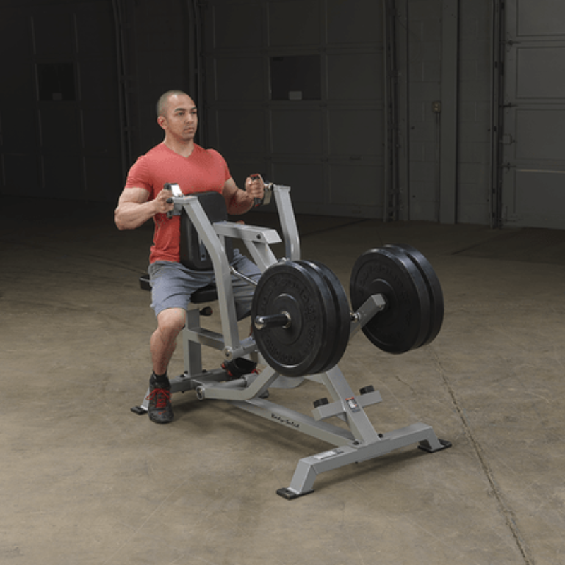 Body Solid Pro Clubline Leverage Seated Row | LVSR - Sample Exercise with Plates