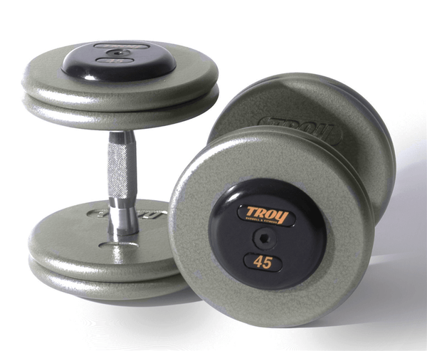 TROY Pro-Style Gray Dumbbell Set Rubber End Caps - HFDC-R