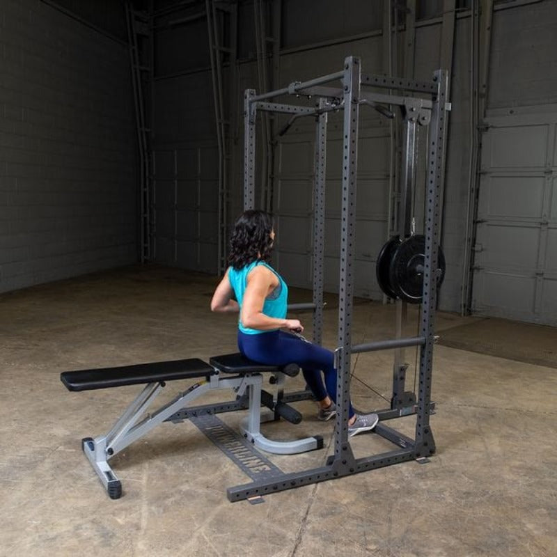 Body Solid Powerline Lat Attachment for PPR50 | PLA500 - Sample Exercise with Bench and Plates