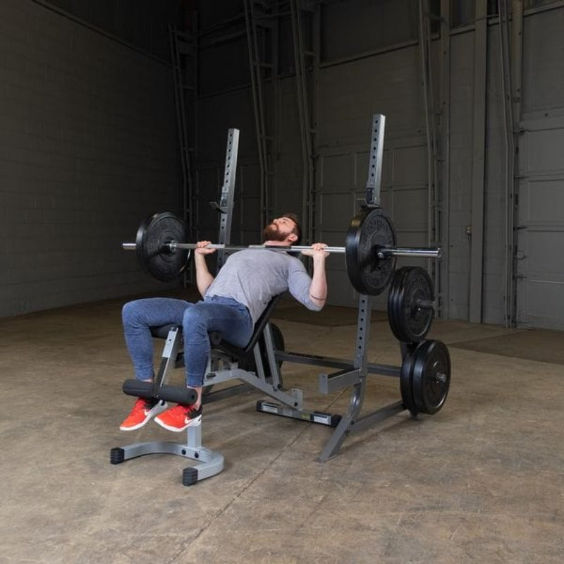 Body Solid Powerline Multi Press Rack | PMP150 - Sample Exercise with Bench and Barbell