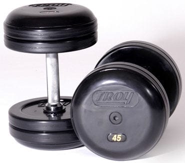 TROY 5-100 lb Rubber-Encased Pro-Style Dumbbell Set with Saddle Rack COMMPAC-RUFDR100