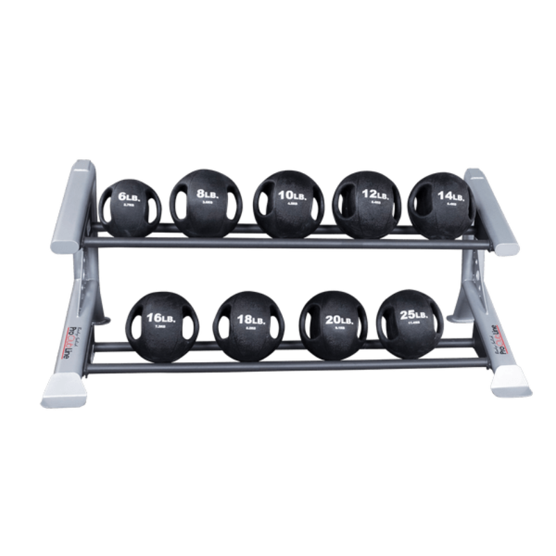 Body Solid Pro Clubline SDKR 2 Tier Med Ball Rack | SDKR500MB - Sample with med ball 