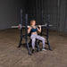 Body Solid Pro Clubline  Olympic Shoulder Press Bench | SOSB250 - Sample Exercise with Grip Plates