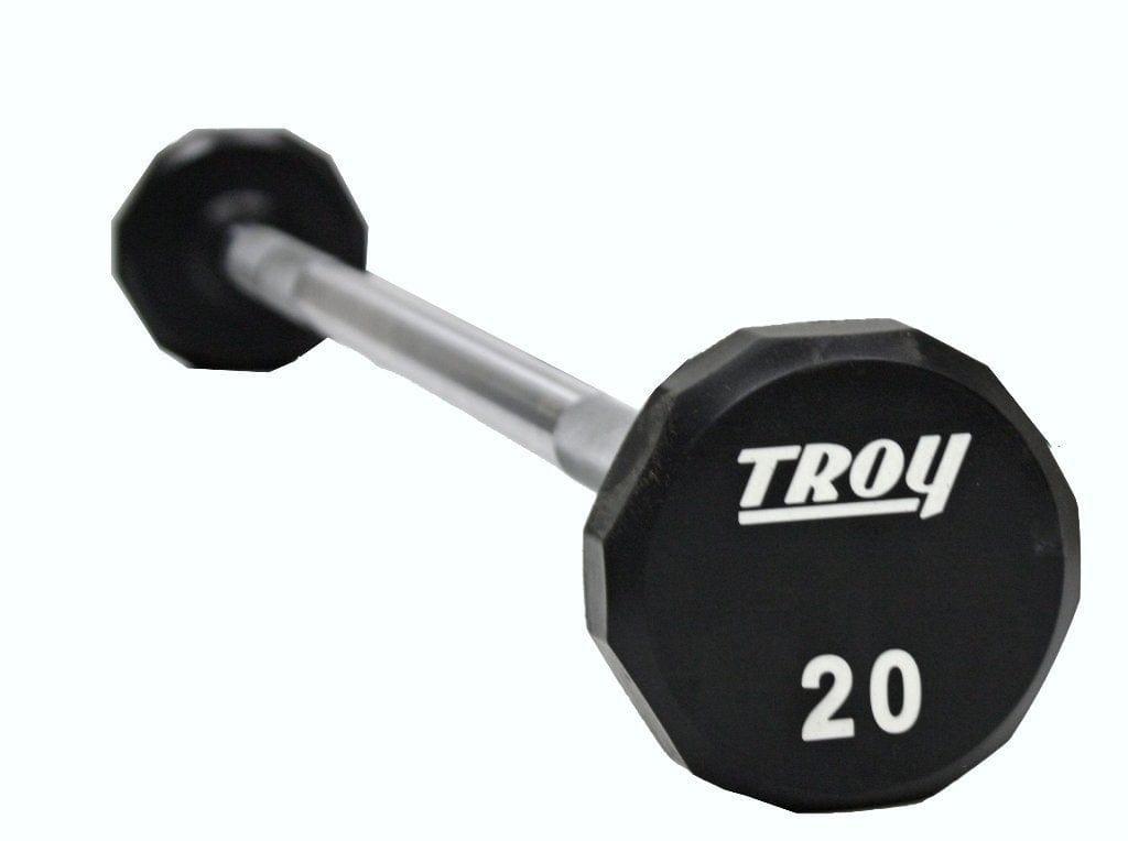 TROY 12-Sided Urethane Straight Barbell Set with Rack COMMPAC-TSBU110