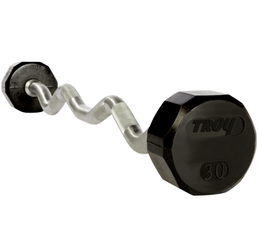 TROY 12-Sided Rubber Encased Curl Barbell Set with Horizontal Barbell Rack COMMPAC-TZBR110