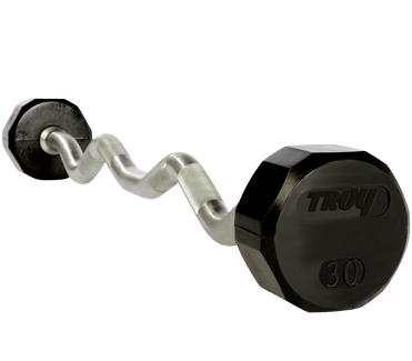 TROY 12 Sided Rubber Encased Curl Barbell Set with Horizontal