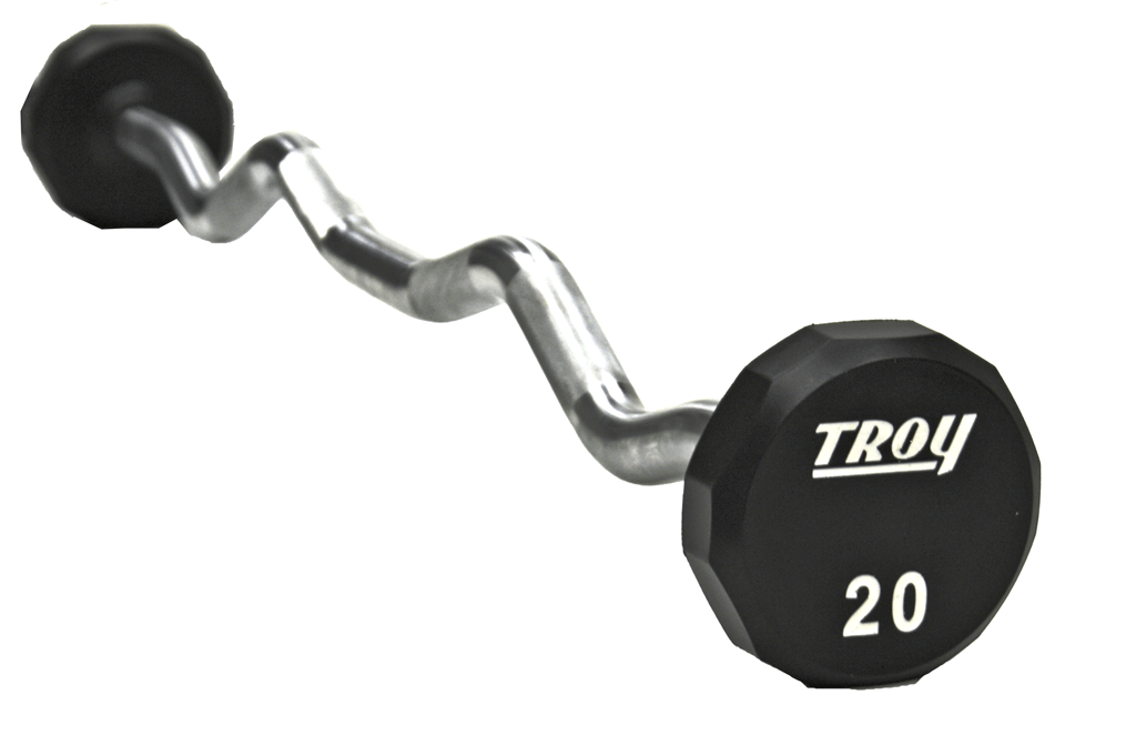 TROY 12-Sided Urethane Fixed Curl Barbell Set with Rack | COMMPAC-TZBU110