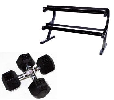 USA Sports by Troy 5-50lbs Rubber Hex Dumbbells with Rack - VERTPAC-HDR50