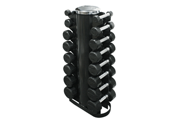 Troy 3-25 lb 12-Sided Rubber Dumbbells Set with Vertical Rack | VERTPAC-TSDR25 