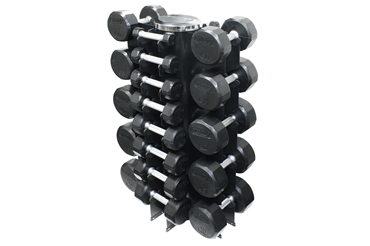 Troy 3-50lb 12-Sided Rubber Dumbbell Set with Vertical Rack VERTPAC-TSDR50G