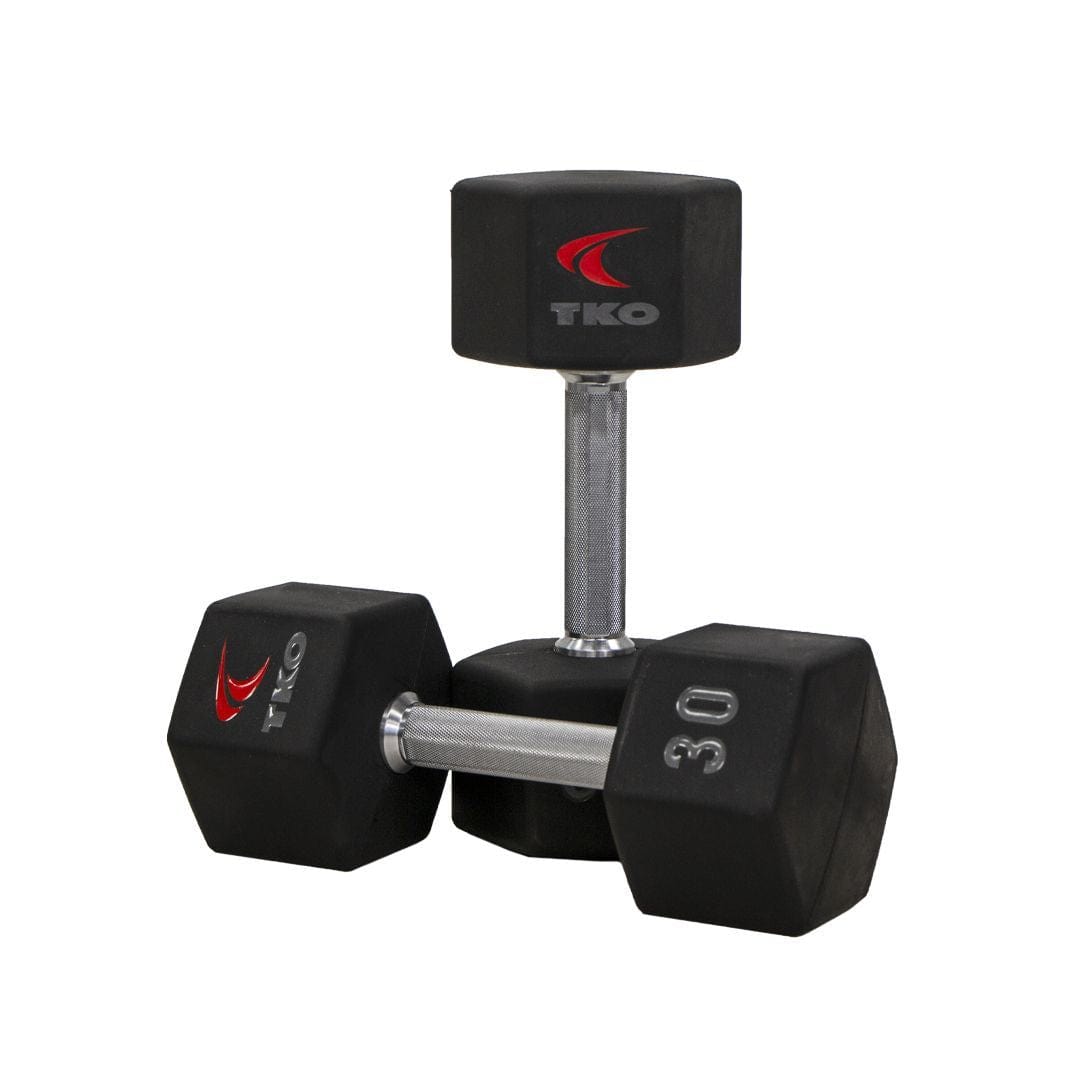 TKO 5-100Lb Urethane Hex Tri-grip Dumbbells w/ 3 tier 891HDR Rack | S891-TXU-E20 30lb